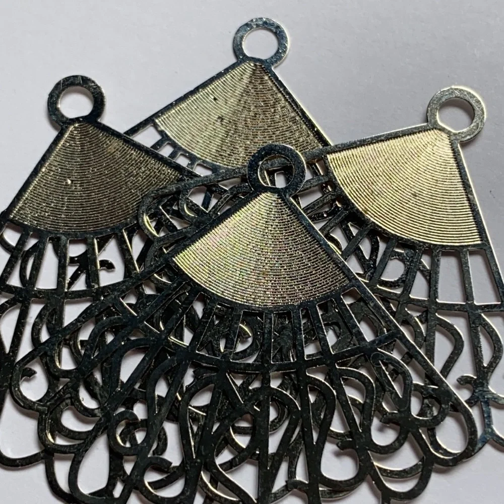 Hand Crafted Earrings Silver Fan Laser Cut Thin Dangle Metal Dainty Pierced - Picture 5 of 6